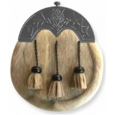 Seal Skin Sporran THISTLE design Cantle on Leather Flap with studs.